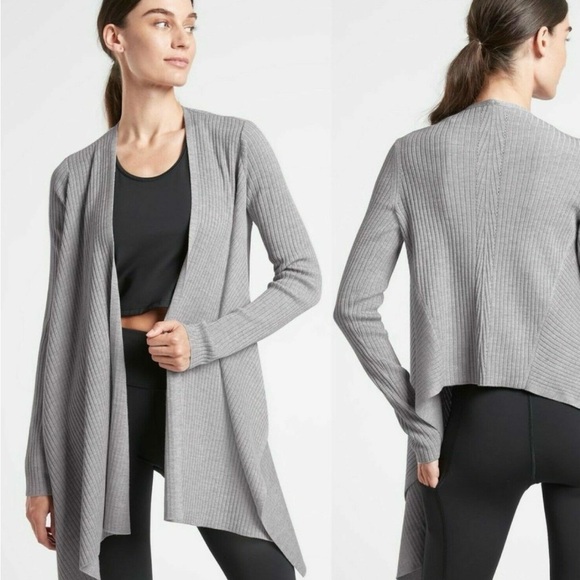 Athleta Sweaters - Athleta Solstice Large Wrap Merino Wool Blend Grey Heather